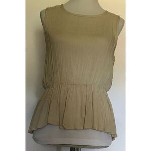 Women Tan INA Sleeveless‎ Zip Top Crochet Accent Back Small NWT